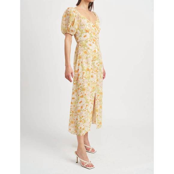 NEW EN SAISON annie midi dress in yellow multi - Picture 2 of 3